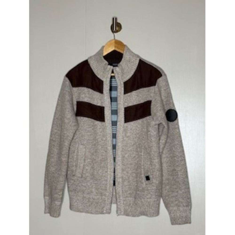 Buffalo David Bitton Mens Full Zip Fleece Lined Sweater Jacket Oatmeal Brown S